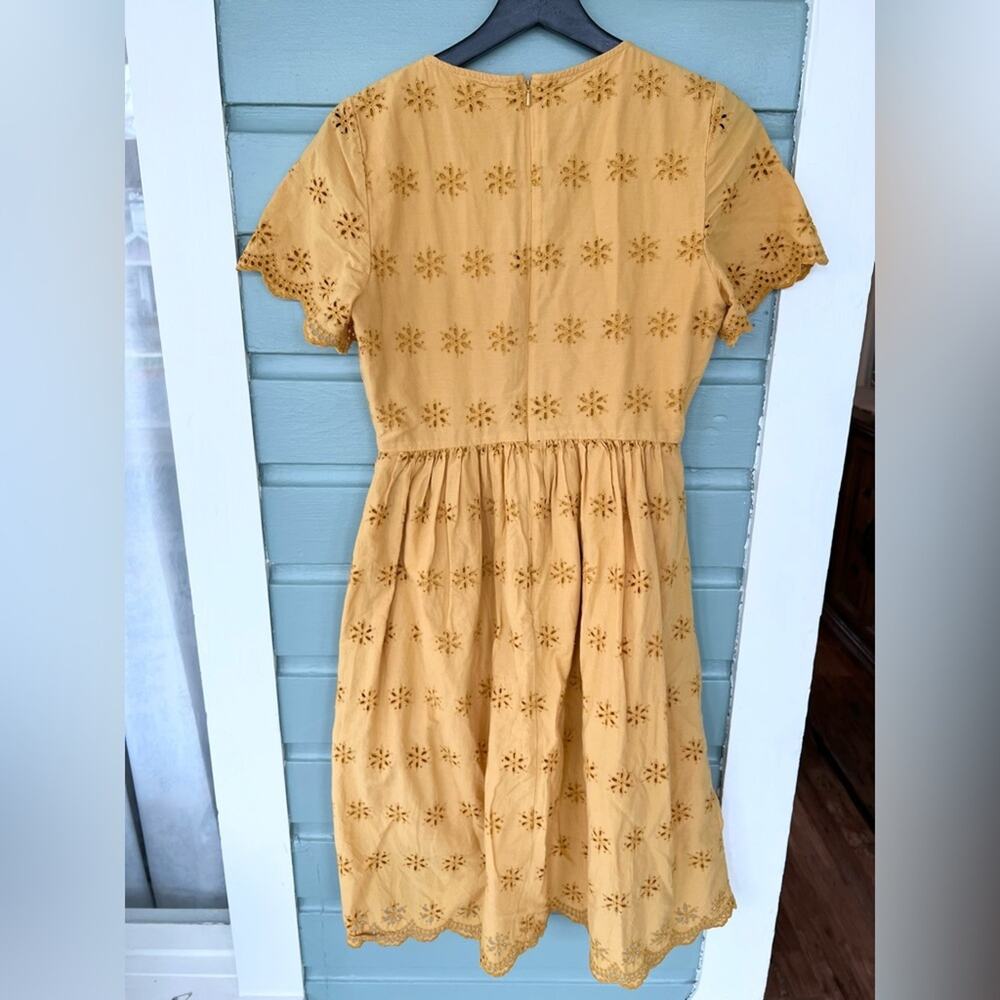 Madewell yellow eyelet scalloped hem dress 100% cotton bohemian boho mustard 4 - Picture 9 of 11